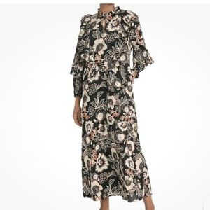 Womens Balloon Long Sleeve Soft Ruffle Dress WHO WHAT WEAR Medium
